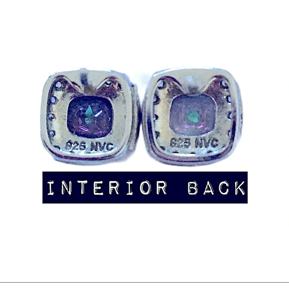 Mystic‎ Fire Topaz Cushion Cut Stud Earrings & Dichroic Fused Glass Foil Pendant